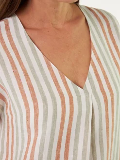 Bluse ärmellos aus Bio Leinen(seegras/bernstein streif, 38)
