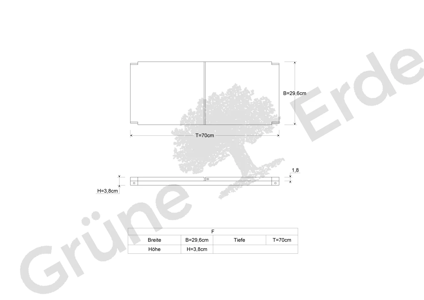 Fach für Grundgestell Quint mit 2 Stk. LaufleistenB 29,4 x T 70 x H 2 cm (Eiche, T 70cm)