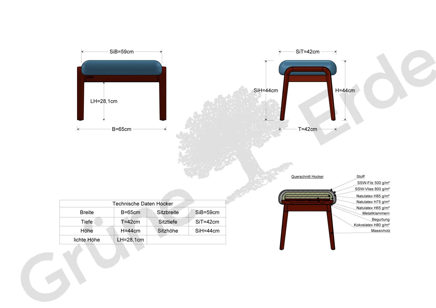 Hocker Ketil(Wollstoff Tano natur, Buche)