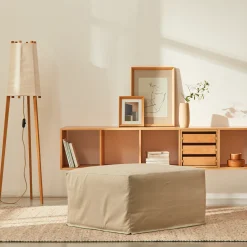 Hocker Tamu PurB 75 x T 67 x H 40 cm, inkl. Housse (Baumwollstoff Ondula Greige)
