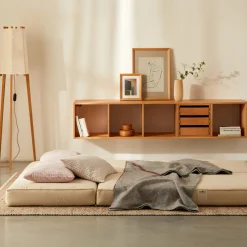 Hocker Tamu PurB 75 x T 67 x H 40 cm, inkl. Housse (Baumwollstoff Ondula Greige)