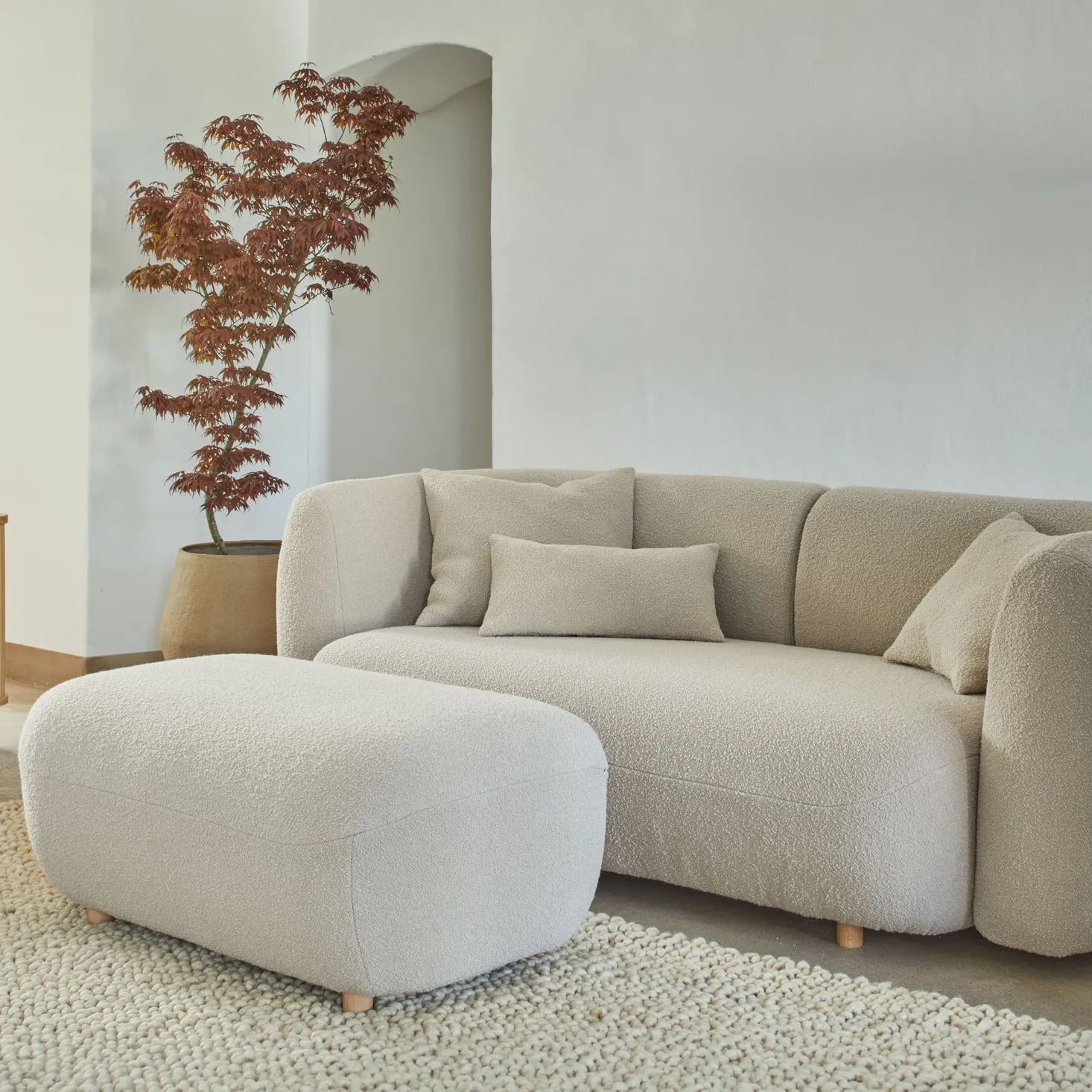 Hocker VelunaB 95 x T 60 x H 42 cm (Wollstoff Elverum haselnuss)