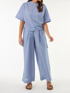 Hose aus Bio Baumwolle und Leinen(blau/weiss streif, 38)