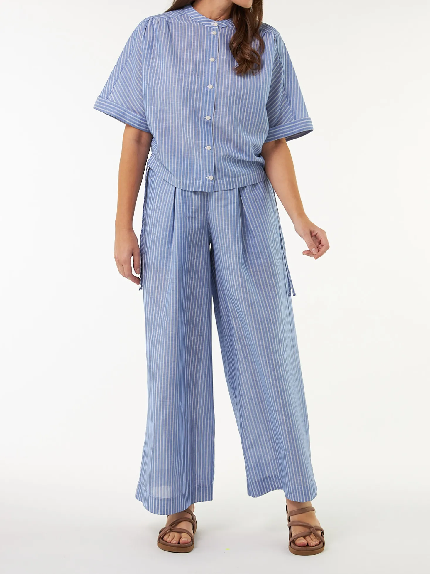 Hose aus Bio Baumwolle und Leinen(blau/weiss streif, 38)
