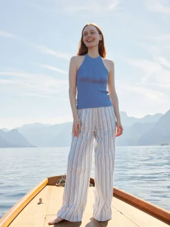 Hose weit aus Bio Leinen und Baumwolle(multistreif blau, 38)