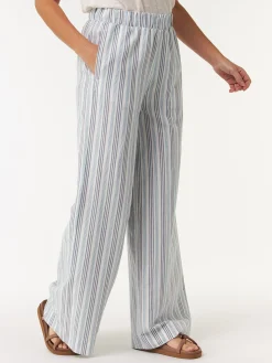 Hose weit aus Bio Leinen und Baumwolle(multistreif blau, 38)