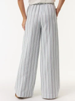 Hose weit aus Bio Leinen und Baumwolle(multistreif blau, 38)