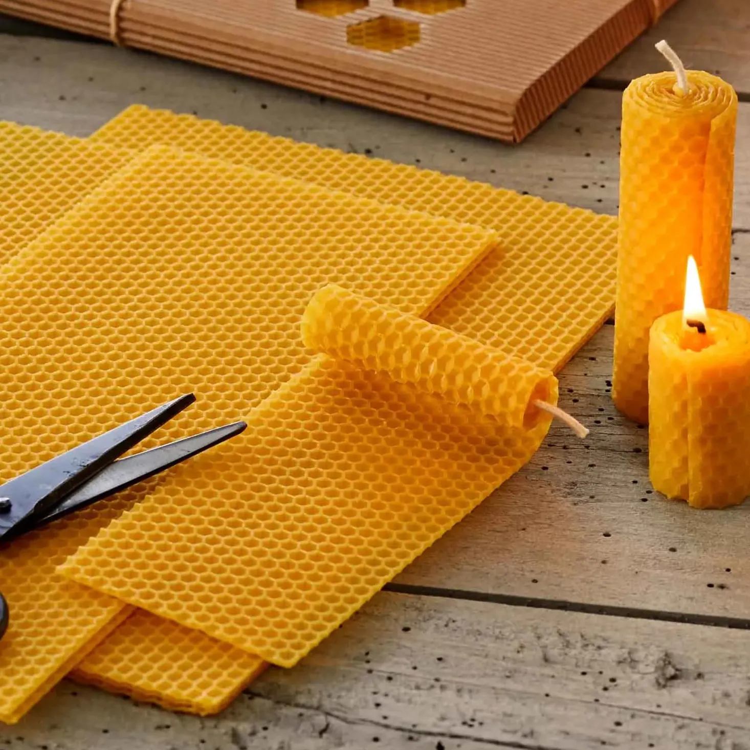 Kerzenbastelset6 Platten 30 x 20 cm, 120 cm Docht und Bastelanleitung (natur)