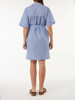 Kimonokleid aus Bio Baumwolle und Leinen(blau/weiss streif, 38)