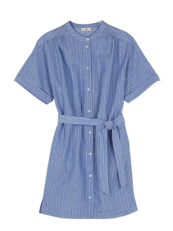 Kimonokleid aus Bio Baumwolle und Leinen(blau/weiss streif, 38)