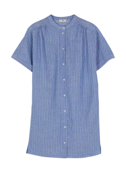 Kimonokleid aus Bio Baumwolle und Leinen(blau/weiss streif, 38)