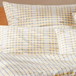 Kissenüberzug Jemmahellblau/vanillegelb, 100 % Baumwolle, Satin, GOTS (40 x 60 cm)