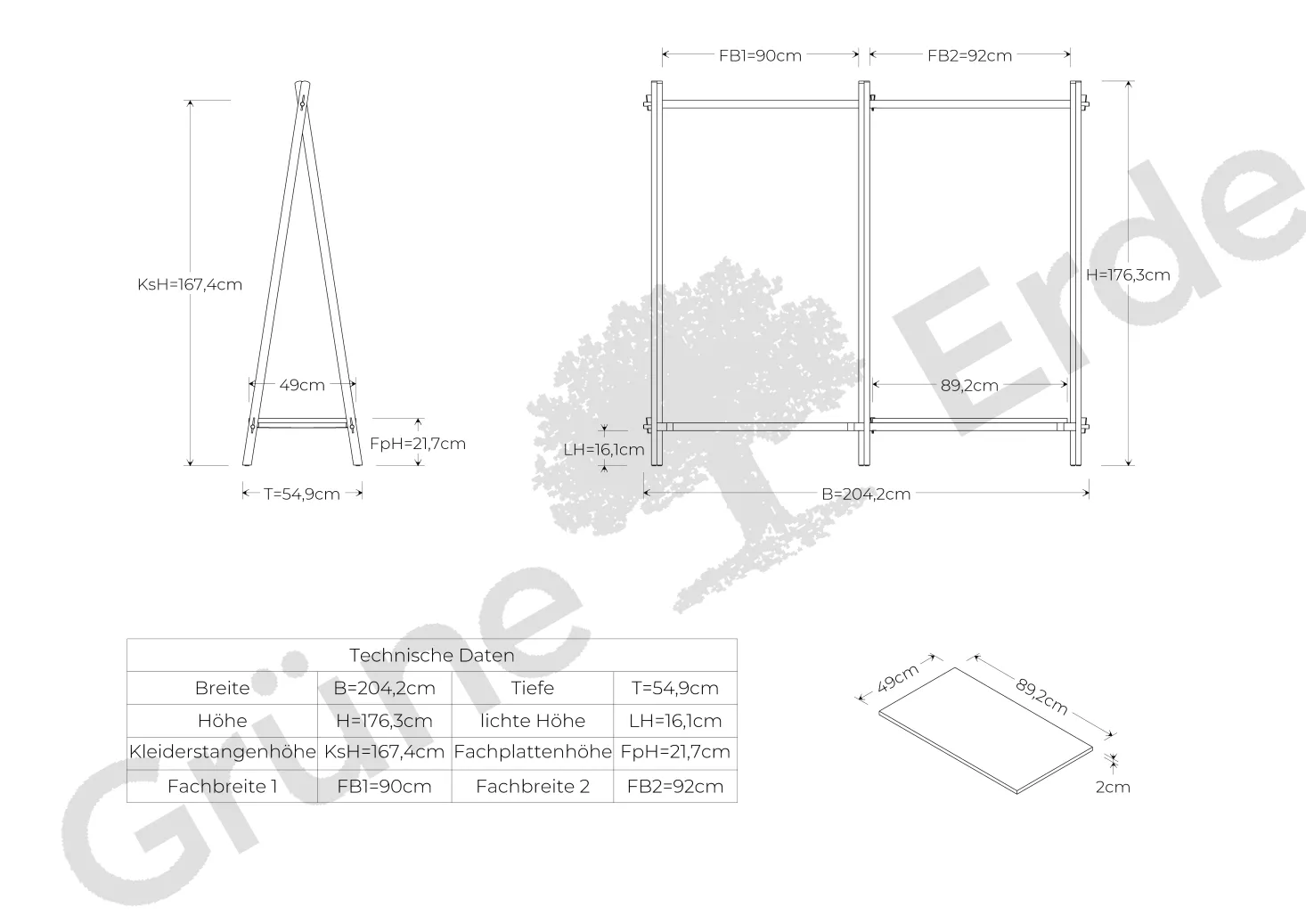 Kleiderständer Jukai Purmit Anbauelement und Ablageboard (Eiche)