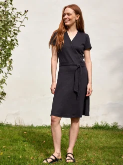 Kleid in Wickeloptik aus Bio Leinen/Baumwolle(schwarz, 38)