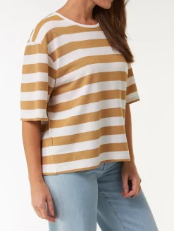 Kurzarmshirt aus Bio Baumwolle(rattan/offwhite ringel, XS)