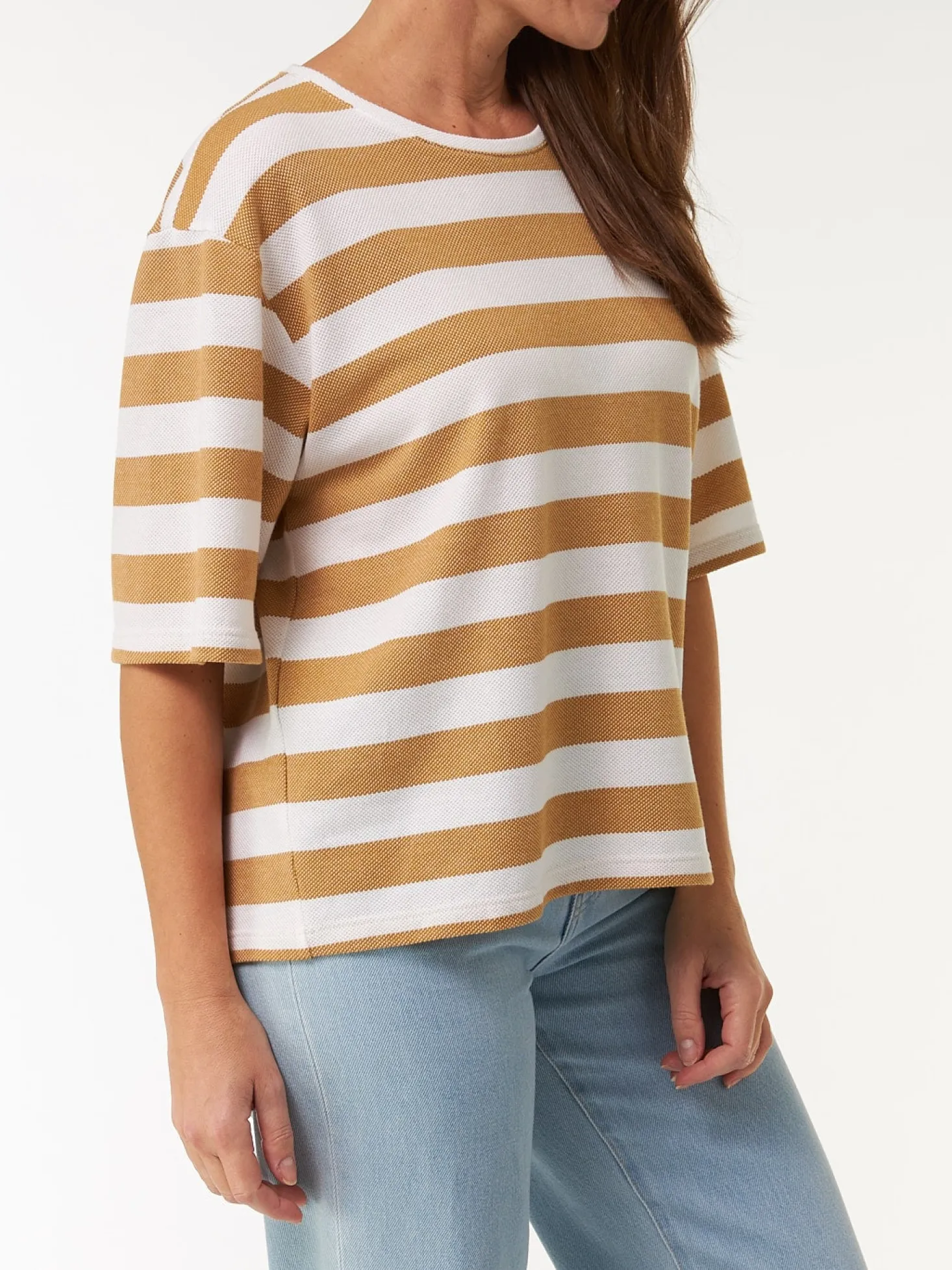 Kurzarmshirt aus Bio Baumwolle(rattan/offwhite ringel, XS)