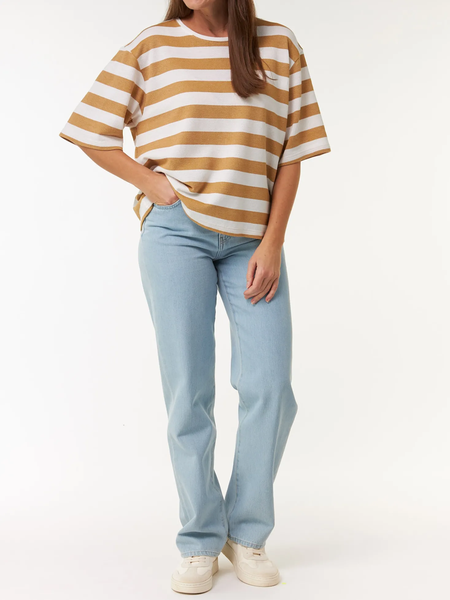 Kurzarmshirt aus Bio Baumwolle(rattan/offwhite ringel, XS)
