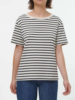 Kurzarmshirt aus Bio-Baumwolle(navy/offwhite ringel, 36)