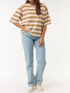 Kurzarmshirt aus Bio Baumwolle(rattan/offwhite ringel, L)