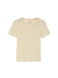 Kurzarmshirt aus Bio Baumwolle(offwhite/mango ringel, XS)