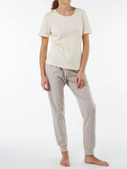 Kurzarmshirt aus Bio Baumwolle(offwhite/mango ringel, XS)