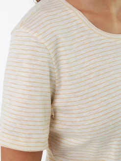 Kurzarmshirt aus Bio Baumwolle(offwhite/mango ringel, XS)