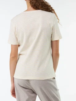 Kurzarmshirt aus Bio Baumwolle(offwhite/mango ringel, XS)