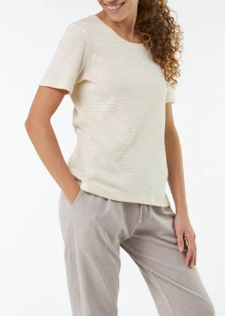 Kurzarmshirt aus Bio Baumwolle(offwhite/mango ringel, XS)