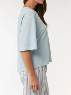 Kurzarmshirt aus Bio Leinen(aquamarine, S)