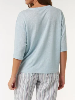 Kurzarmshirt aus Bio Leinen(aquamarine, S)