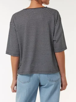 Kurzarmshirt aus Bio Leinen/Baumwolle(denimblau/offwhite ringel, M)