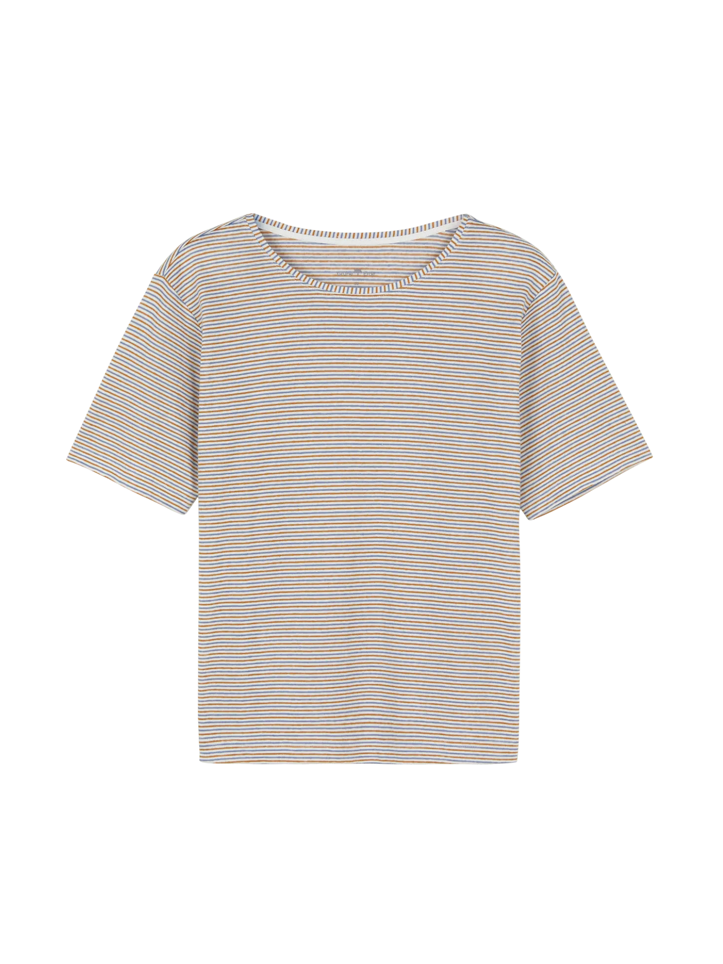 Kurzarmshirt aus Bio Leinen/Baumwolle(blau/curry ringel, 44)