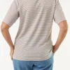 Kurzarmshirt aus Bio Leinen/Baumwolle(blau/curry ringel, 36)