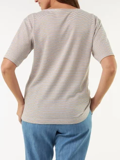 Kurzarmshirt aus Bio Leinen/Baumwolle(blau/curry ringel, 36)