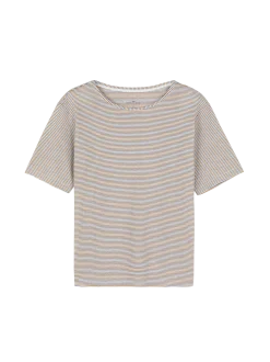Kurzarmshirt aus Bio Leinen/Baumwolle(blau/curry ringel, 36)