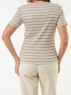 Kurzarmshirt Rippe aus Bio Baumwolle(seegras/offwhite ringel, XXS)