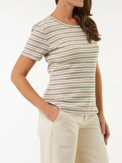 Kurzarmshirt Rippe aus Bio Baumwolle(seegras/offwhite ringel, XXS)