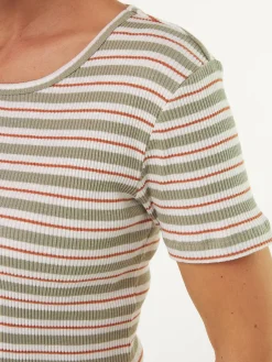 Kurzarmshirt Rippe aus Bio Baumwolle(seegras/offwhite ringel, XXS)
