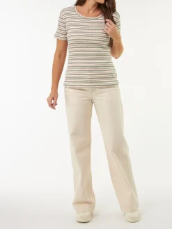 Kurzarmshirt Rippe aus Bio Baumwolle(seegras/offwhite ringel, XXS)