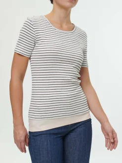 Kurzarmshirt Rippe(ringel kakao/offwhite, XXS)