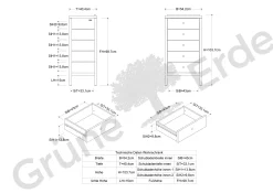 Ladenschrank Ettore schmal mit 5 LadenB 54 x T 40 x H 103,7 cm (Buche)