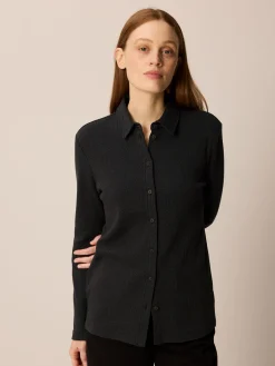 Langarm Blusenshirt aus Bio Baumwolle(schiefer/schwarz herringbone, 38)