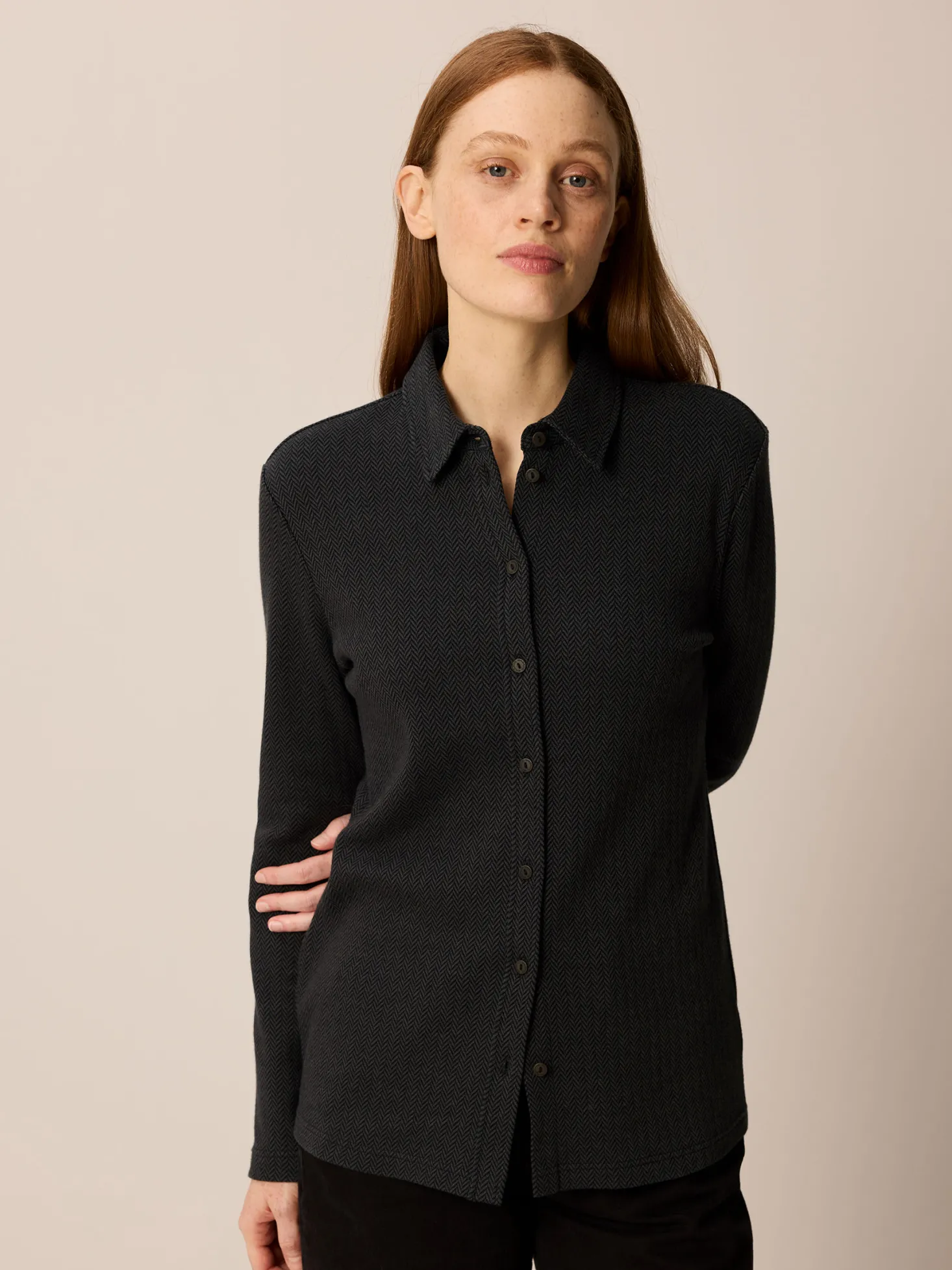 Langarm Blusenshirt aus Bio Baumwolle(schiefer/schwarz herringbone, 38)