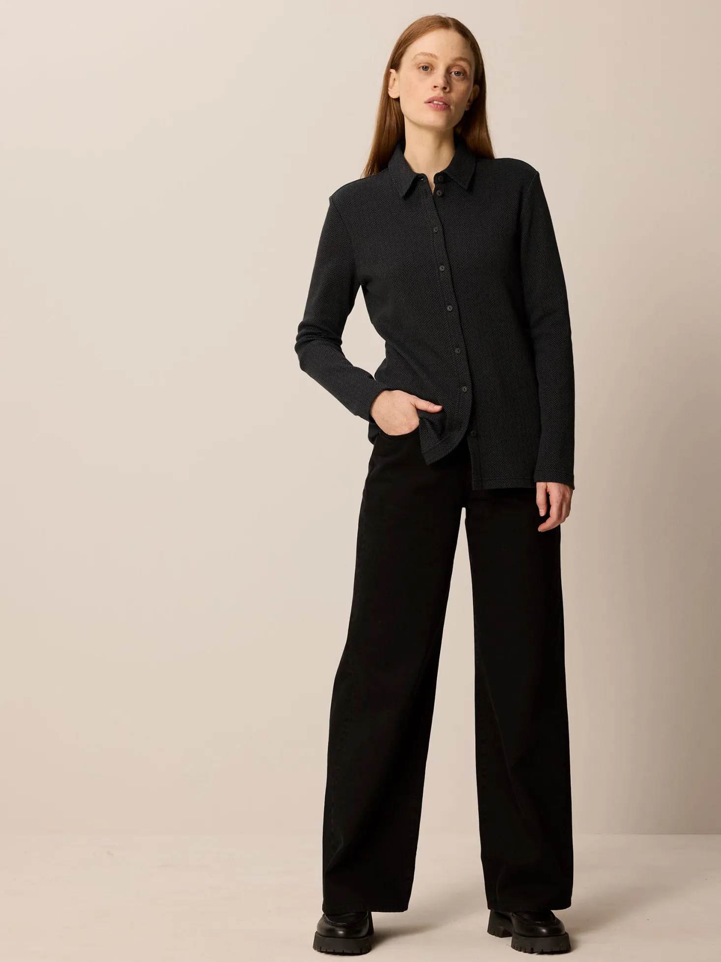 Langarm Blusenshirt aus Bio Baumwolle(schiefer/schwarz herringbone, 38)