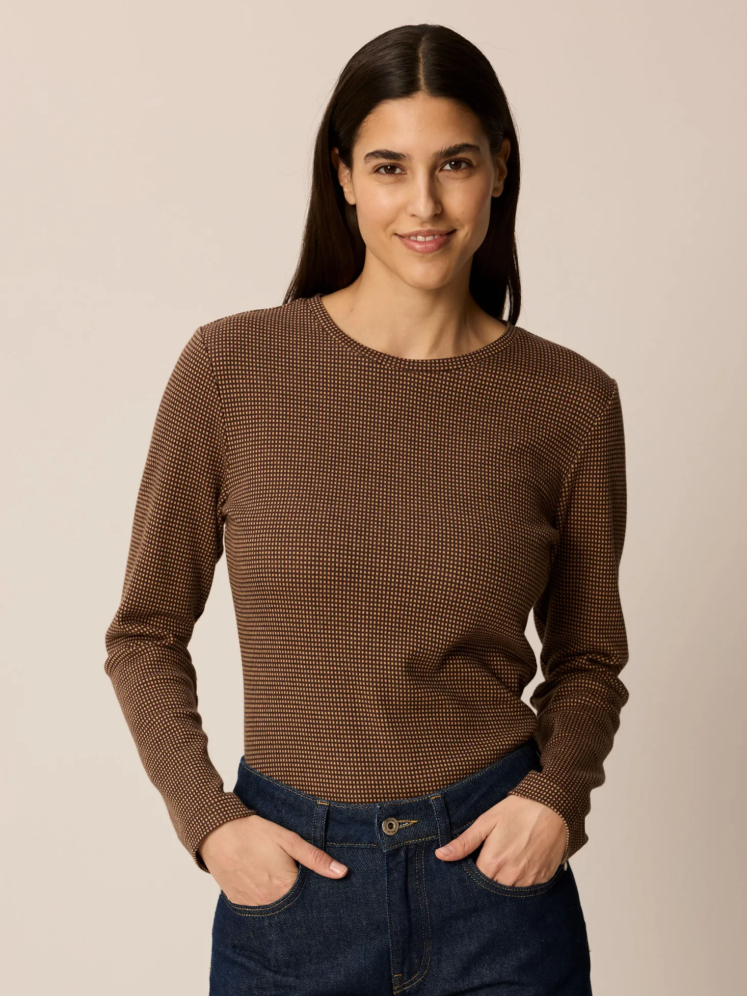 Langarmshirt aus Bio Baumwolle(mokka/toffee minikaro, L)