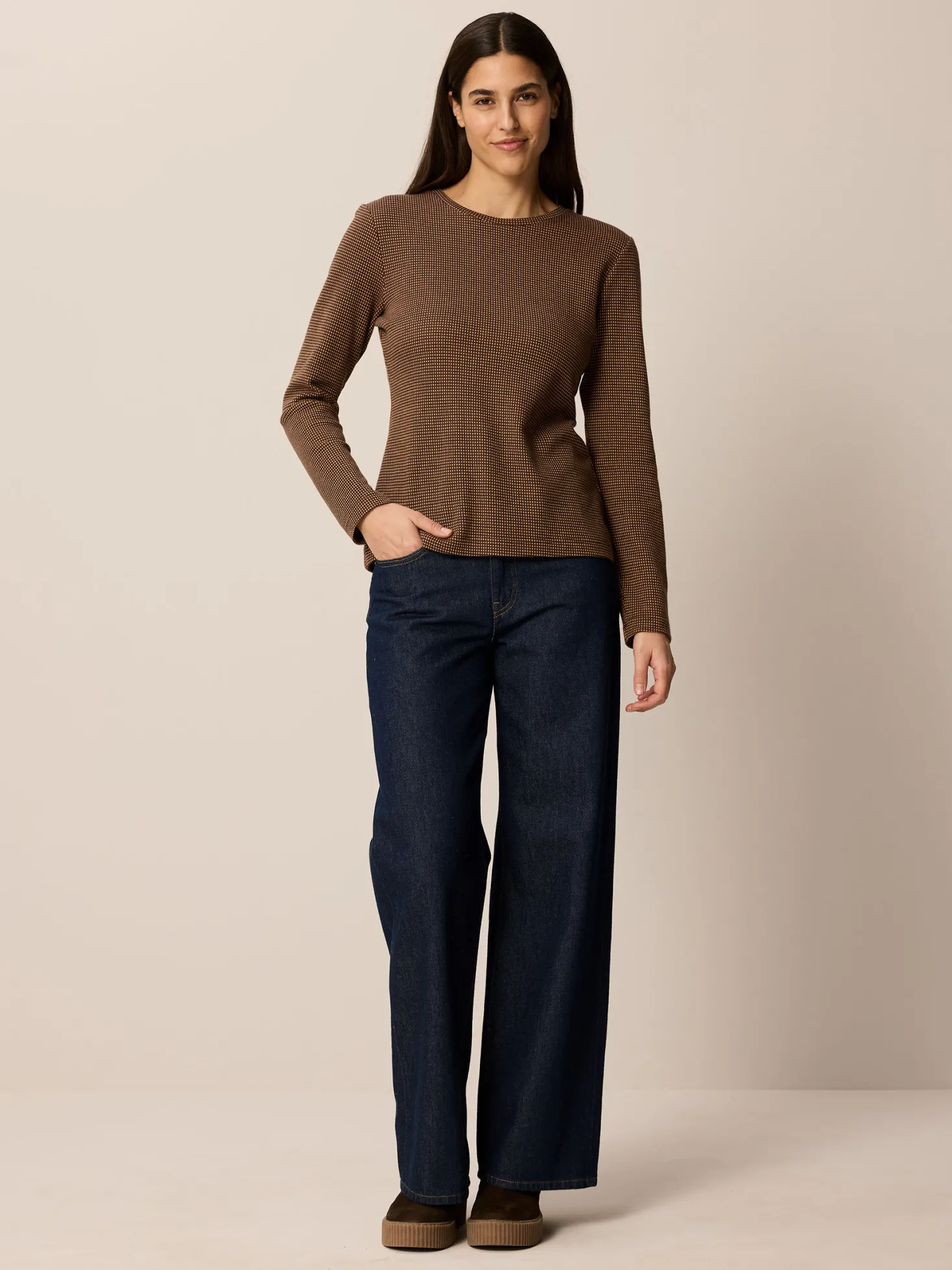Langarmshirt aus Bio Baumwolle(mokka/toffee minikaro, L)