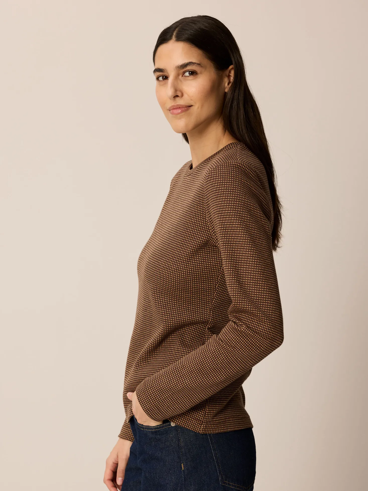 Langarmshirt aus Bio Baumwolle(mokka/toffee minikaro, L)