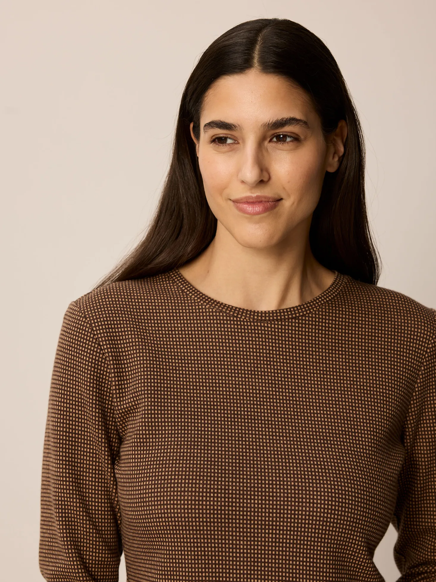 Langarmshirt aus Bio Baumwolle(mokka/toffee minikaro, L)