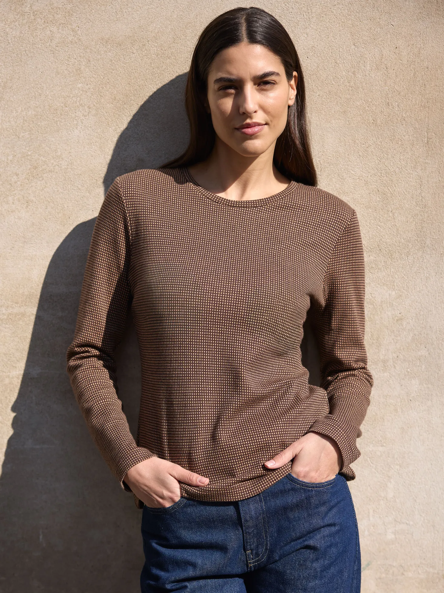 Langarmshirt aus Bio Baumwolle(mokka/toffee minikaro, L)
