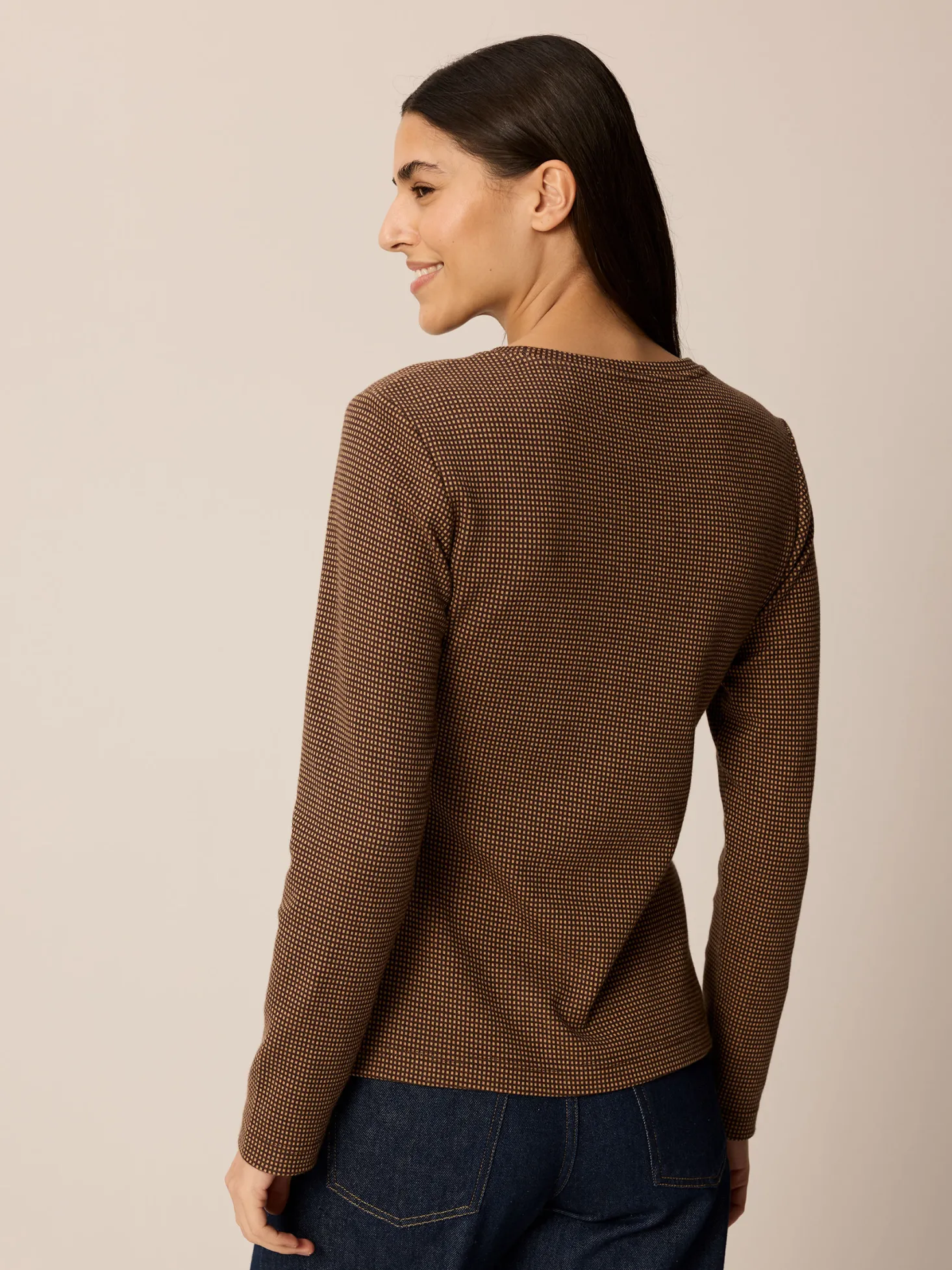 Langarmshirt aus Bio Baumwolle(mokka/toffee minikaro, L)